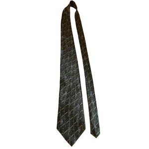 Don Loper Silk Necktie Olive Green Geometric Diamond Vintage 90s Luxury Dad Gift
